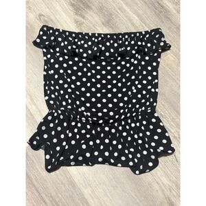 Vivace Polka Dot Top Ruffle Off Shoulder Peplum Black‎ White Party Size S/M